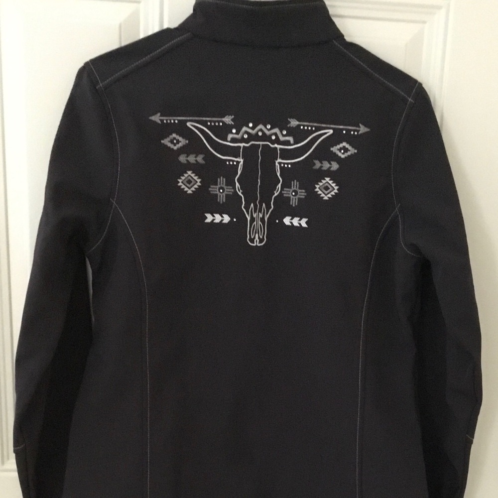 Women's Black Utility Jacket with Southwestern Longhorn Graphic